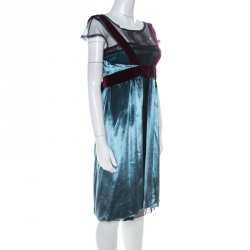 Philosophy di Alberta Ferretti Teal Blue Velvet Lace Short  Dress S