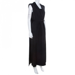 Philosophy Black Wool and Satin Padded Shoulder Detail Sleeveless Long Vest M 