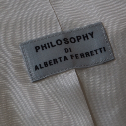 Philosophy di Alberta Ferretti White and Beige Silk and Linen Lace Trimmed Jacket L 
