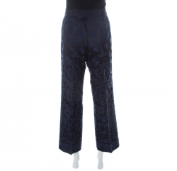 Pre Owned Philosophy di Alberta Ferretti Navy Blue & Black Jacquard Trousers L