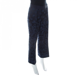 Pre Owned Philosophy di Alberta Ferretti Navy Blue & Black Jacquard Trousers L