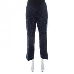 Pre Owned Philosophy di Alberta Ferretti Navy Blue & Black Jacquard Trousers L
