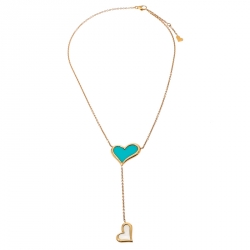Piaget Turquoise Mother of Pearl Heart Inlay 18k Yellow Gold Y Necklace