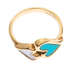 Pre Owned Piaget Turquoise Mother of Pearl Heart 18k Yellow Gold  Ring