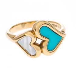 Pre Owned Piaget Turquoise Mother of Pearl Heart 18k Yellow Gold  Ring