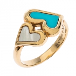 Pre Owned Piaget Turquoise Mother of Pearl Heart 18k Yellow Gold  Ring