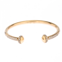 Piaget Possession 18K Rose Gold Open Diamond Bangle, Size L, Women's, Bracelets Bangle Bracelets