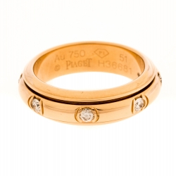 Pre Owned Piaget Possession Diamond 18K Rose Gold Spinning Band Ring Size 51