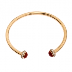 Piaget Possession 18K Rose Gold Diamond Paved Carnelian Open Cuff Bracelet 16 cm