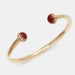 مملوكة مسبقًا Piaget Possession Diamond Carnelian 18k Rose Gold Open Cuff Bracelet 16