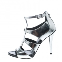 Pre Owned Pierre Balmain Metallic Silver Leather Cage Strappy Sandals Size 37
