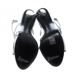 Pre Owned Pierre Balmain Metallic Silver Leather Cage Strappy Sandals Size 37