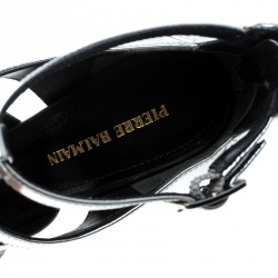 Pre Owned Pierre Balmain Metallic Silver Leather Cage Strappy Sandals Size 37