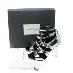 Pre Owned Pierre Balmain Metallic Silver Leather Cage Strappy Sandals Size 37