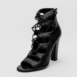Giuseppe Zanotti For Pierre Balmain Black Python Cut-out Sandals Size 36