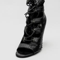 Giuseppe Zanotti For Pierre Balmain Black Python Cut-out Sandals Size 36