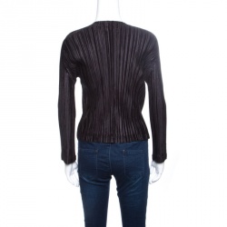 Pleats Please By Issey Miyake Black Plisse Open Front Jacket L