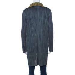 Pleats Please By Issey Miyake Leaf Green Plisse Open Front Long Jacket S