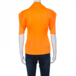 Pleats Please By Issey Miyake Orange Plisse Pleated High Neck Top S