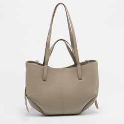 Pre Owned Polene Grey Leather Mini Cyme Tote
