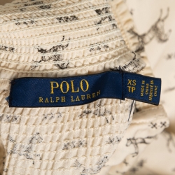 Pre Owned Polo Ralph Lauren Cream Horse Print Silk Tie-Neck Maxi Dress XS