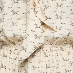 Pre Owned Polo Ralph Lauren Cream Horse Print Silk Tie-Neck Maxi Dress XS