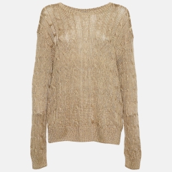 Pre Owned Polo Ralph Lauren Metallic Gold Cable Knit Sweater XL