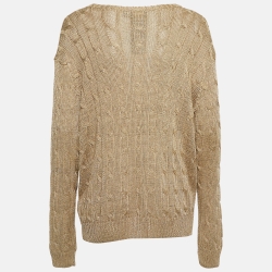 Pre Owned Polo Ralph Lauren Metallic Gold Cable Knit Sweater XL