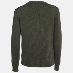 Pre Owned Polo Ralph Lauren Olive Green Bear Intarsia Knit Crew Neck Sweater S