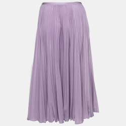 Pre Owned Polo Ralph Lauren Purple Satin Plisse Pleated Skirt L