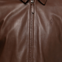 Pre Owned Polo Ralph Lauren Brown Leather Zip-Up Jacket M