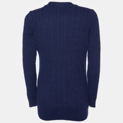 Pre Owned Polo Ralph Lauren Navy Blue Cable Knit Button Front Cardigan M