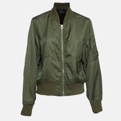 Pre Owned Polo Ralph Lauren Green Satin Bomber Jacket L