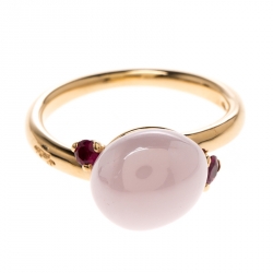 Pomellato Capri Bloom Pink Ceramic & Ruby 18k Rose Gold Ring Size 53
