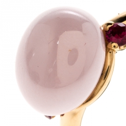 Pomellato Capri Bloom Pink Ceramic & Ruby 18k Rose Gold Ring Size 53