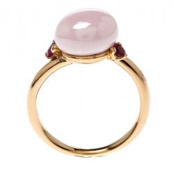 Pomellato Capri Bloom Pink Ceramic & Ruby 18k Rose Gold Ring Size 53