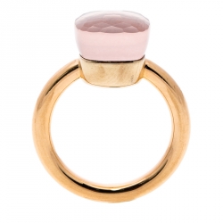 Pomellato Nudo Pink Quartz 18k Rose Gold Ring Size 50