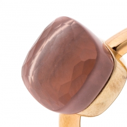 Pomellato Nudo Pink Quartz 18k Rose Gold Ring Size 50