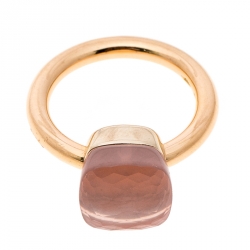 Pomellato Nudo Pink Quartz 18k Rose Gold Ring Size 50