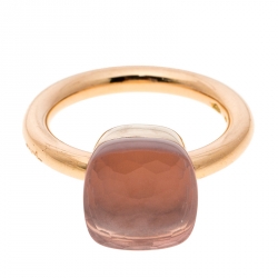 Pomellato Nudo Pink Quartz 18k Rose Gold Ring Size 50