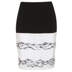 Pre Owned Prabal Gurung Black and White Wool-Crepe Organza-Trim Skirt M