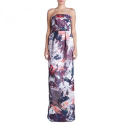 Pre Owned Prabal Gurung Strapless Printed Satin Gown S