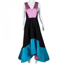 Prabal Gurung Colorblock Doubleface Satin High Low Sleeveless V-Neck Gown L