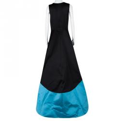 Prabal Gurung Colorblock Doubleface Satin High Low Sleeveless V-Neck Gown L