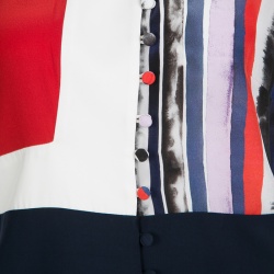 Prabal Gurung Colorblock Printed Silk Button Front Midi Dress M