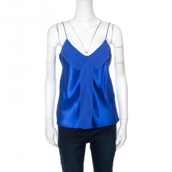Prabal Gurung Blue Silk Satin Chiffon Trim Camisole M