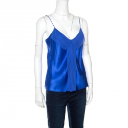 Prabal Gurung Blue Silk Satin Chiffon Trim Camisole M