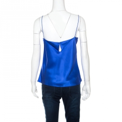 Prabal Gurung Blue Silk Satin Chiffon Trim Camisole M