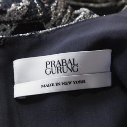 Prabal Gurung Metallic Silver & Navy Jacquard Short Sleeve Dress S