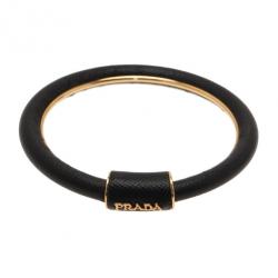 Prada Saffiano Black Leather Cuff Bracelet 18CM
